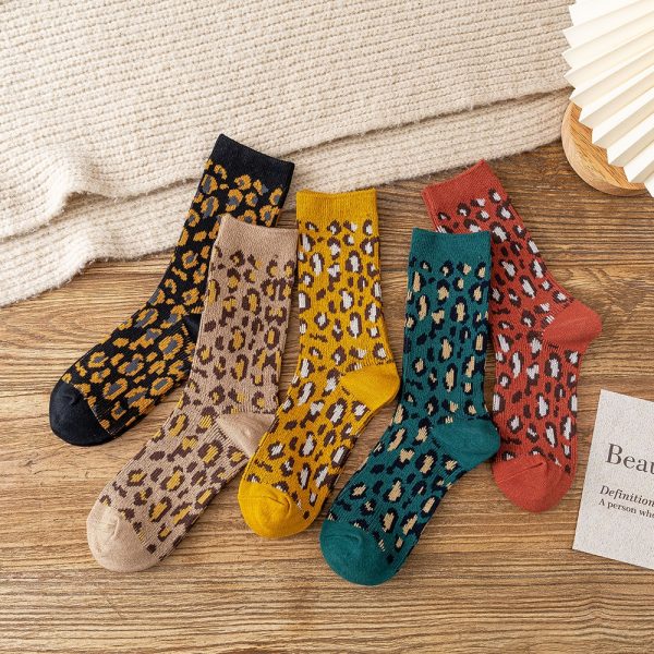 1 Pair 2022 New Autumn Winter Thick Warm Women Men Couple Cotton Socks Leopard Pattern Solid 1 - Leopard Print Store