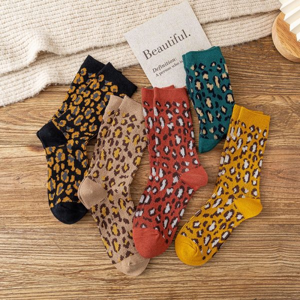 1 Pair 2022 New Autumn Winter Thick Warm Women Men Couple Cotton Socks Leopard Pattern Solid 2 - Leopard Print Store