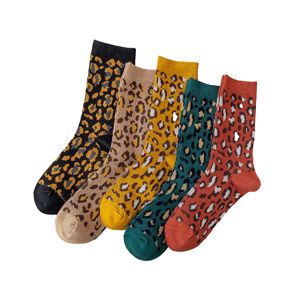 1 Pair 2022 New Autumn Winter Thick Warm Women Men Couple Cotton Socks Leopard Pattern Solid - Leopard Print Store