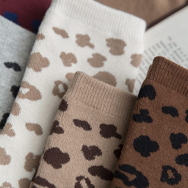 Spotted Leopard Print Women Socks Cotton Terry Tube Thickened Warm Socks Cotton Korean Japanese Style Eur35 4 - Leopard Print Store