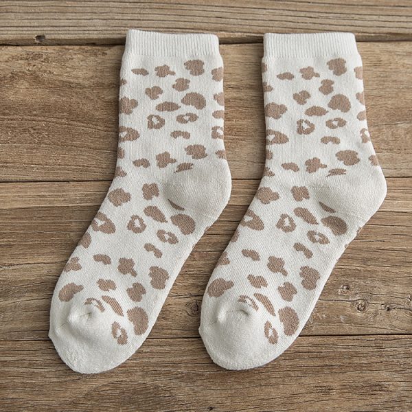 Spotted Leopard Print Women Socks Cotton Terry Tube Thickened Warm Socks Cotton Korean Japanese Style Eur35 5 - Leopard Print Store
