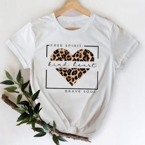 T shirts Women Tshirt Leopard Heart Print T shirt Casual 90s Fashion Black T Shirt Clothes - Leopard Print Store