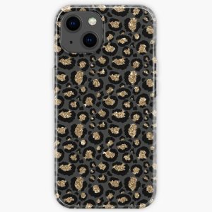 Black & Gold Glitter Leopard Print iPhone Soft Case RB1602 product Offical Leopard Print Merch