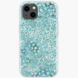 Aqua Blue Glitzy Glitter Leopard Print iPhone Soft Case RB1602 product Offical Leopard Print Merch