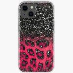 Pink Black Leopard Print Faux Glitter iPhone Soft Case RB1602 product Offical Leopard Print Merch