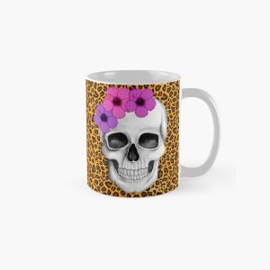 Skull With Flowers (On Leopard Print Background) Classic Mug RB1602 product Offical Leopard Print Merch