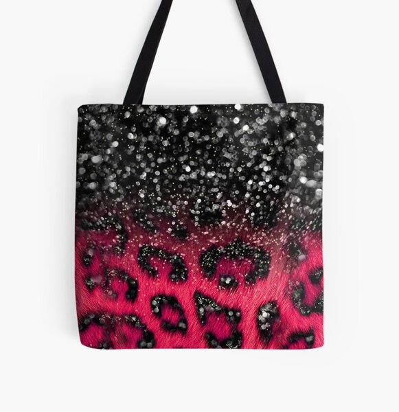 Pink Black Leopard Print Faux Glitter All Over Print Tote Bag RB1602 product Offical Leopard Print Merch