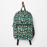 Blue Turquoise Gold Metallic Leopard Print Fur Spots Backpack RB1602 product Offical Leopard Print Merch