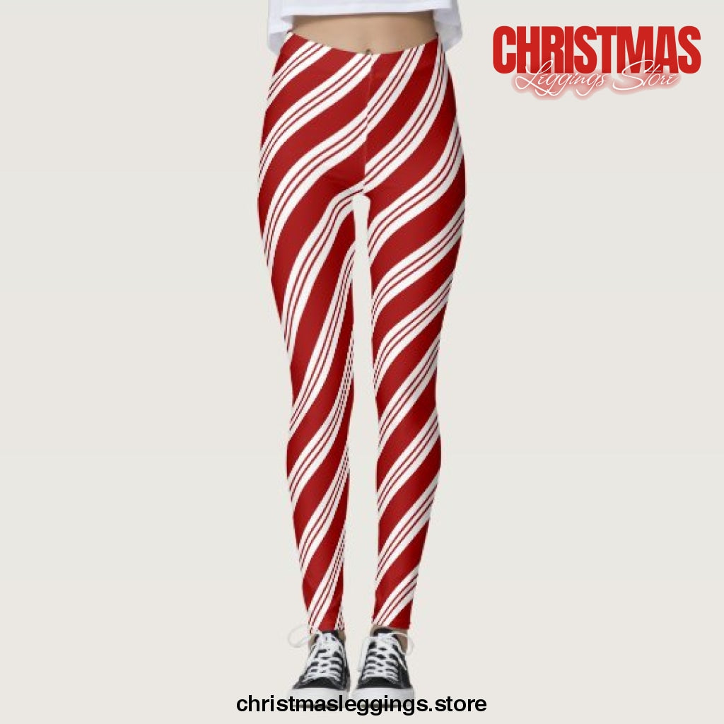 christmas candy cane stripes leggings 396 - Leopard Print Store